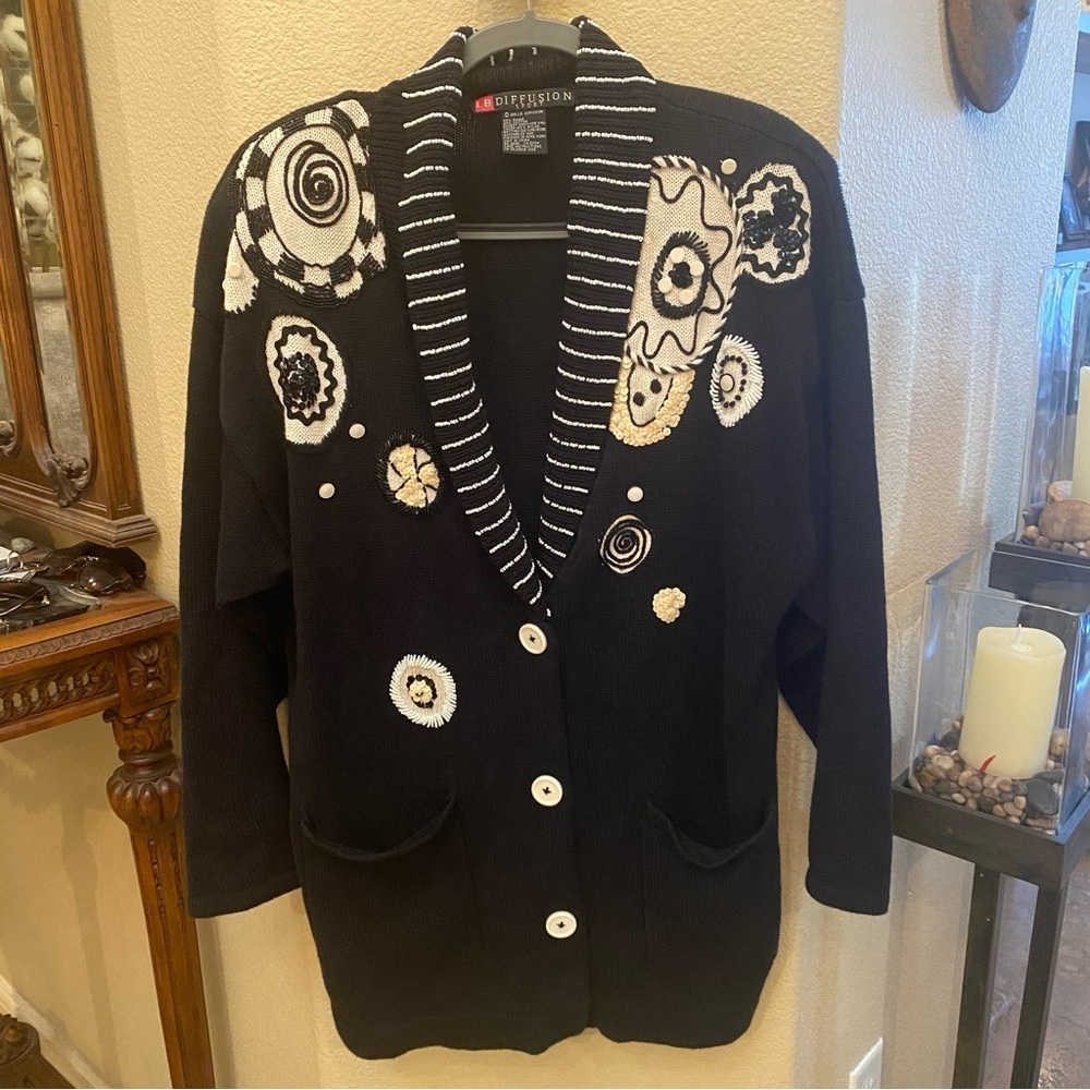 Vintage I.B. DIFFUSION 1991 Beaded Sequin Embellished Sweater Cardigan-Medium
